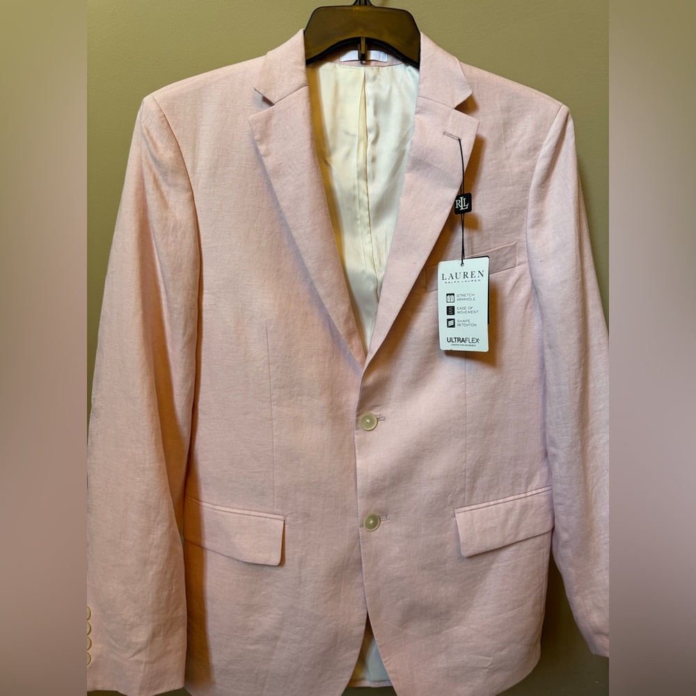 NWT Ralph Lauren Pink All Linen Suit Jacket Mens 38R Lassiter - Picture 9 of 16